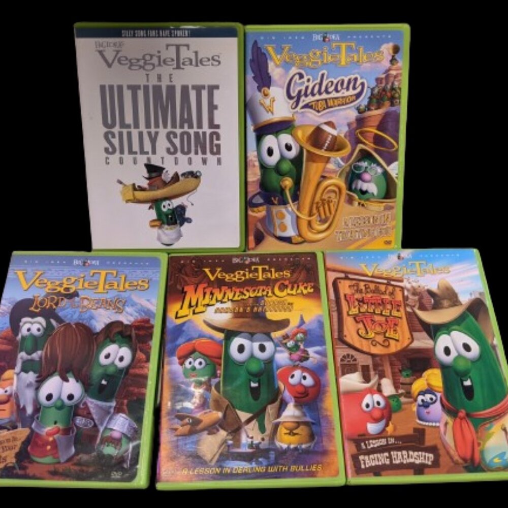 Lot 5 Veggie Tales DVDs Children Bible MN Cuke~Lord Of Beans~Gideon~Silly Songs